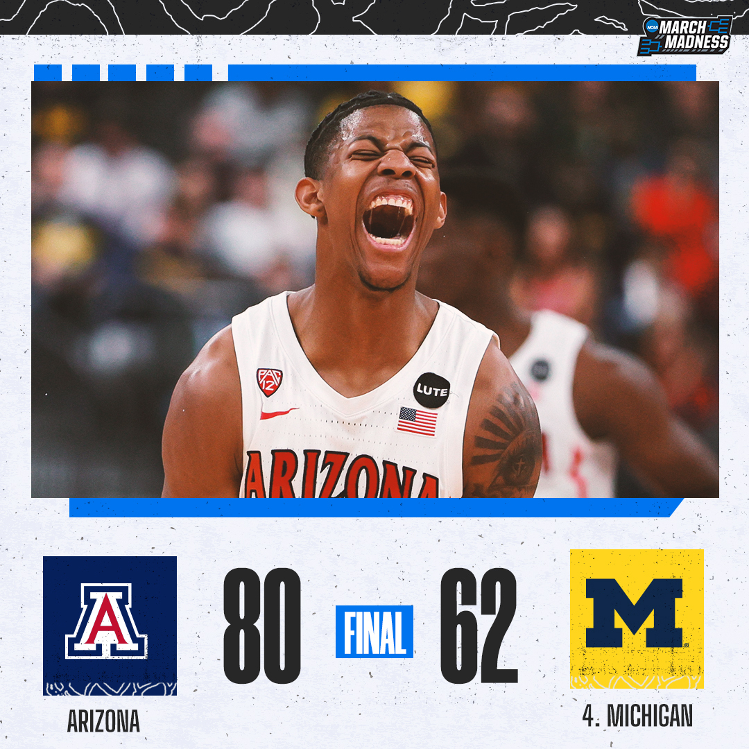 MarchMadnessMBB's tweet photo. Arizona UPSETS No. 4 Michigan 👀 https://t.co/10PmSzSE3W