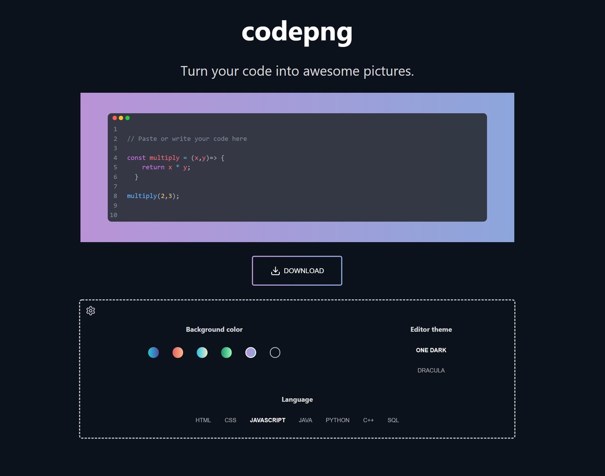 NavisCode's tweet photo. De los mejores recursos para compartir código de forma visual:

🔹codepng .app
🔹ray .so ⭐ Mi favorito 
🔹snippetshot .com
🔹carbon .now .sh
🔹polacode ⏩ Extension vscode https://t.co/Hjw1juTXON