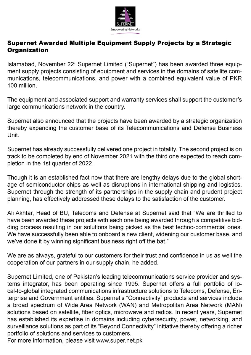 SupernetLtd's tweet photo. Press Release:
Supernet Awarded Multiple Equipment Supply Projects by a Strategic Organization https://t.co/ZlTqvpMKon