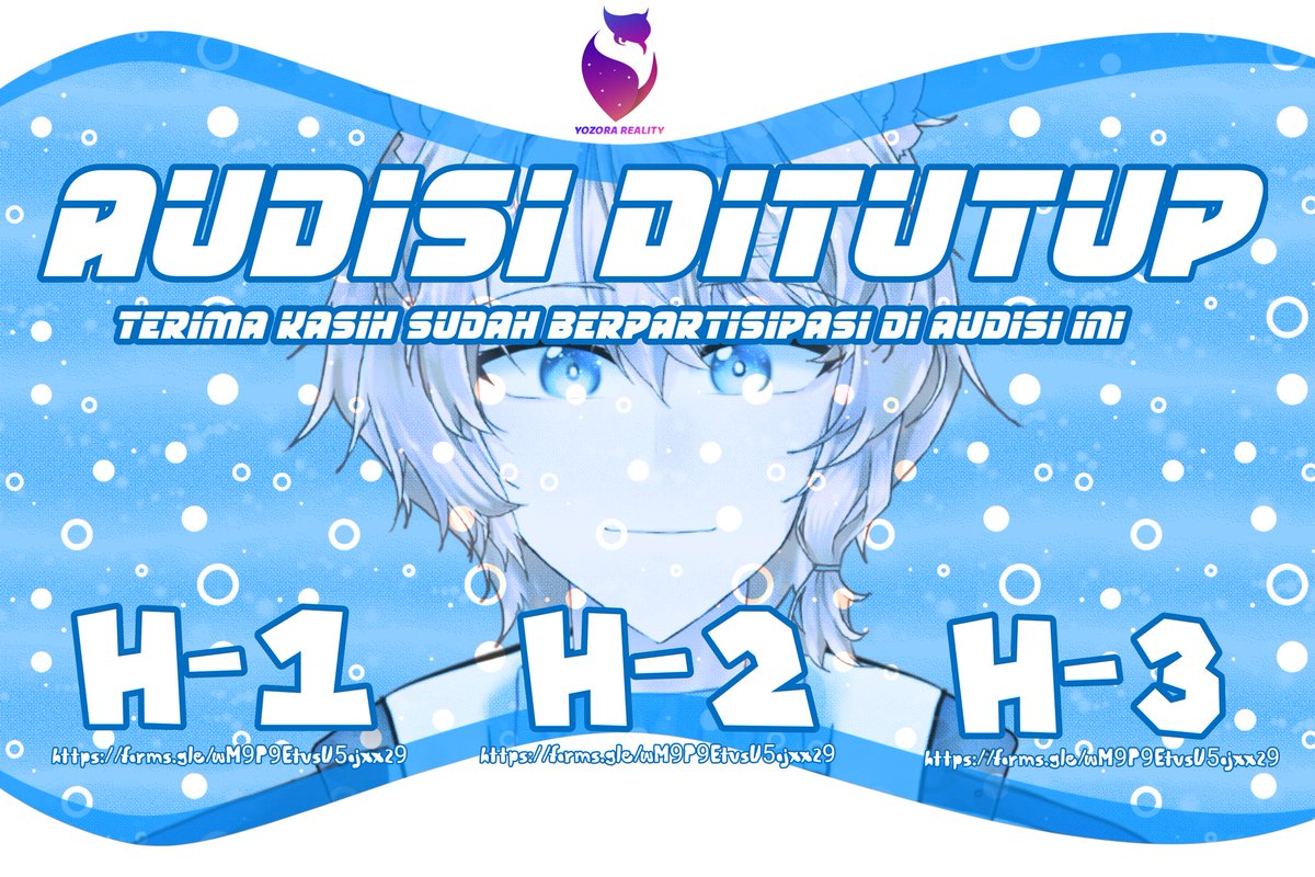YozoraReality's tweet photo. !! INFOMASI !!

Audisi untuk Gen-2 Yozora Reality sudah resmi di tutup... Terima kasih untuk kalian yang sudah ikut partisipasi dan support Audisi ini.

Nanti kan saja kehadiran Nya dan Talent Gen-2 yang lain☺️✨

#YozoraReality #YozoraProject https://t.co/Ji1ooeXN6p