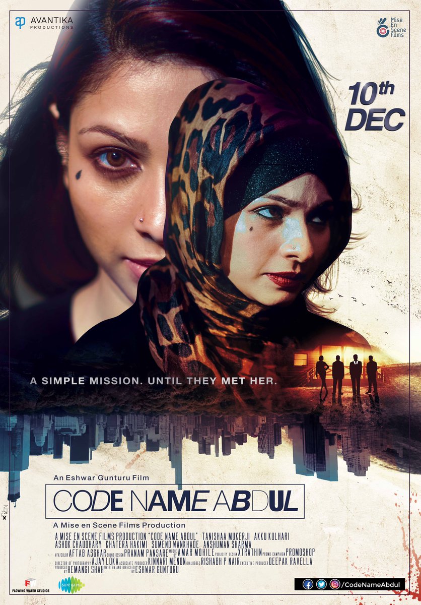 TanishaaMukerji's tweet photo. The wait is over. #CodeNameAbdul releasing 

See you in the cinemas on 10th Dec 2021.🍿

@CodeNameAbdul @EshwarGunturu @iamhemangi @akkukulhari @khaterahakimi @ashokftii @sumendw @Likhnewaala @aftab_asghar @Ajayloka @rohin_k #DeepakRavella @saregamaglobal https://t.co/3H0vXZ61I7