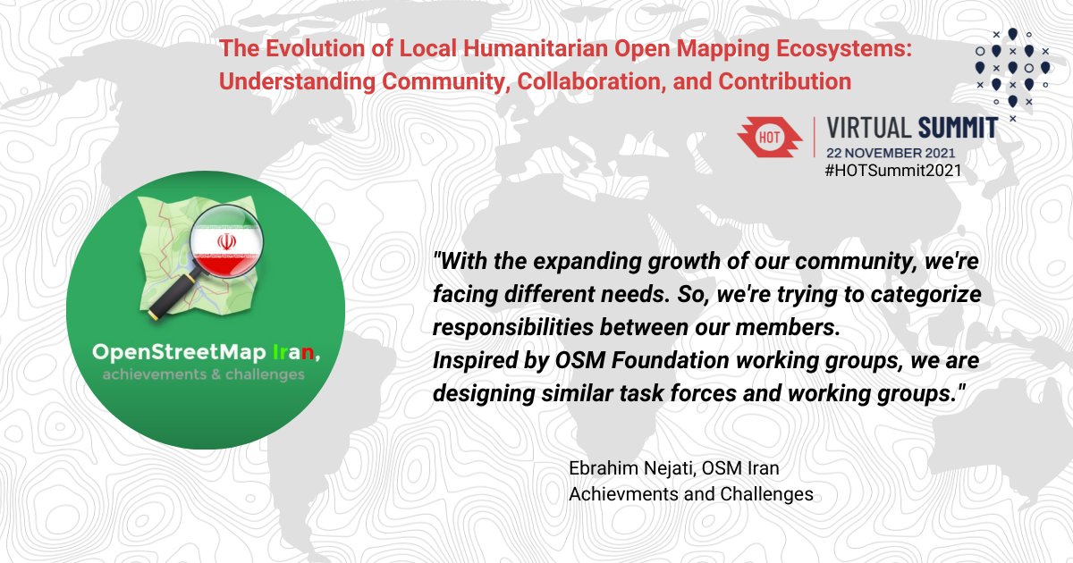 Ebrahim shares how the #OSMIran community plans to tackle the many challenges they are facing to grow their community! #HOTSummit2021