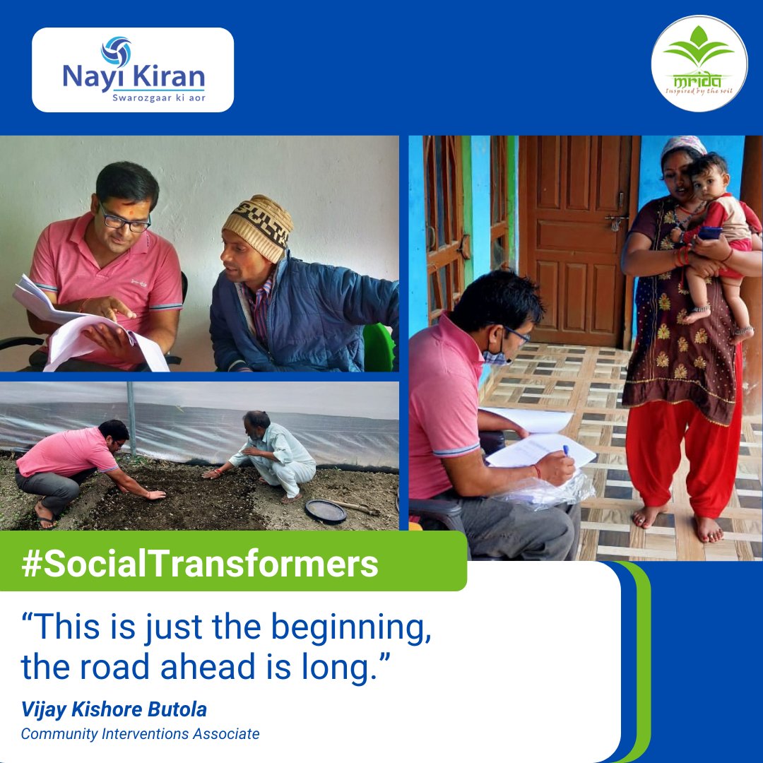 From baseline studies in rural households to working on the ground with the local community,  Vijay Kishore Butola exemplifies how Mrida’s #SocialTransformers love to wear multiple hats. Join the movement by being a part of this rural transformation initiative. 
.
#nayikiran
