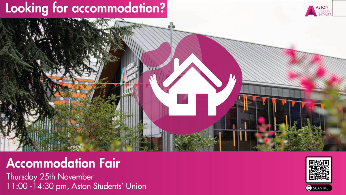 aston_union's tweet image. Looking for advice on accommodation? Not sure which provider to go for? 🤔

Then come to our accommodation fair! 🤯

Taking place on the 25th November from 11am till 2:30pm.