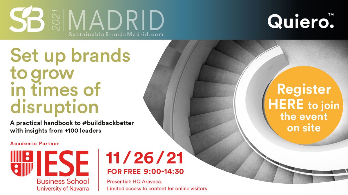 ¿Cómo acelerar el desarrollo sostenible a través de la empresa?

¡Este 26/11 no te pierdas el próximo <a href="/SustainBrandsEs/">SustainableBrandsMAD</a> de la #BCorp @SomosQuiero, un programa dónde conocerás retos y soluciones para reconstruir mejores marcas y avanzar en sostenibilidad!

👉🏼sustainablebrandsmadrid.com