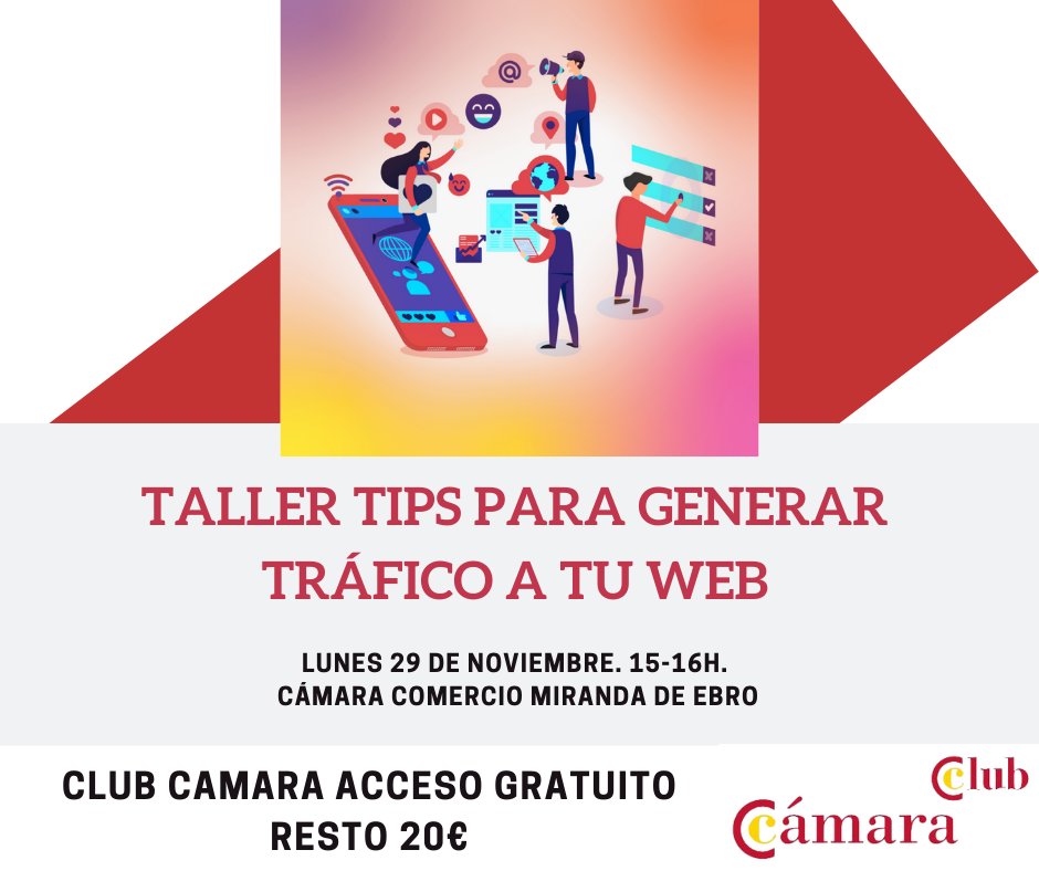 camaramiranda's tweet photo. 🗓️lunes 29/11, Laura Lacalle,@Soft5SL impartirá el taller TIPS PARA GENERAR TRÁFICO A TU WEB. No te lo pierdas‼️
⏰ 15-16h
📍 Cámara Comercio Miranda de Ebro
👇👇
https://t.co/J8R67G8gEX https://t.co/Mo5oukuECx