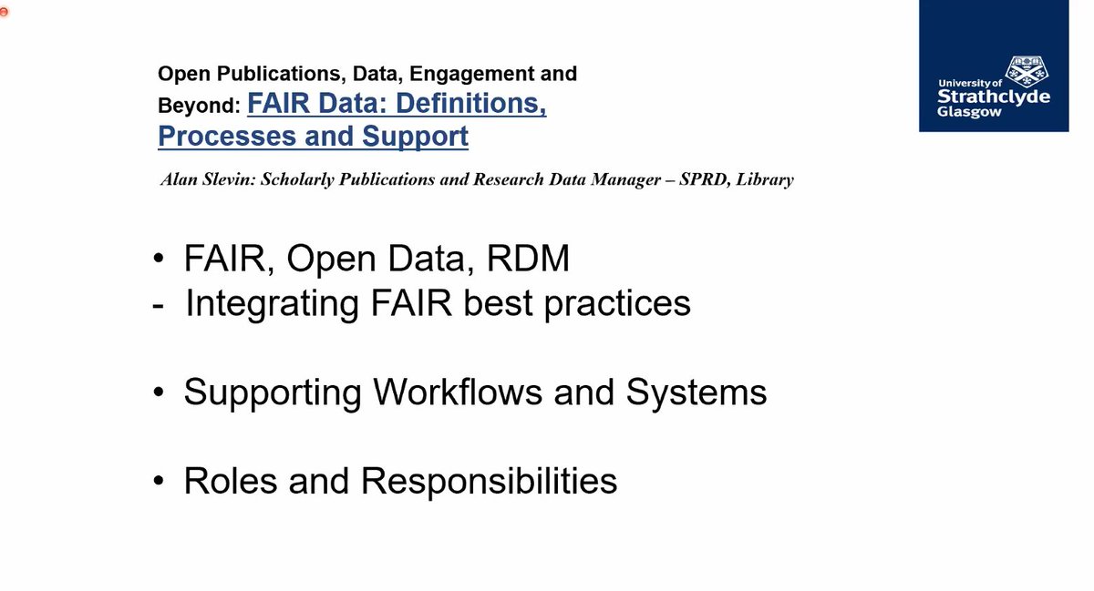 StrathclydeOA's tweet photo. #StrathOR Our very own #SPRD Manager kicks off the matter of #ResearchData and #FAIRdata. https://t.co/SBBeVQGGEI