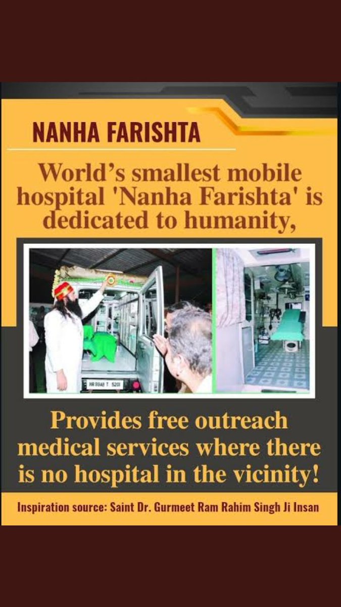 attitudeQuee's tweet photo. In the village areas many people died because of improper and lack of treatment. For them the volounteers of derasachasauda under the guidance design of saint @Gurmeetramrahim ji design a mobile hospital named as
#NanhaFarishta which provide every possible help to rural people. https://t.co/LuRkD6MaM6