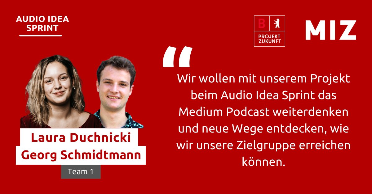 MIZBabelsberg's tweet photo. Seit 1. November arbeiten die Teams bei unserem #AudioIdeaSprint an ihren innovativen Projektideen. Mit dabei: @lalaciny & Georg Schmidtmann – sie entwickeln einen Podcast über den Berliner Wohnungsmarkt, der konstruktiv Alternativen zum klassischen Mietverhältnis zeigen soll. https://t.co/JBSdA1XrND