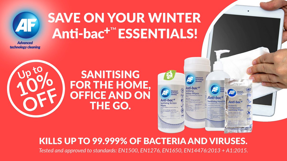 A4Products's tweet photo. Save on your winter Anti-bac+™ essentials! Kills up to 99.999% of bacteria and viruses making it the perfect way to sanitise at home, in the office, or on the go! https://t.co/b9Eaf2zNM9