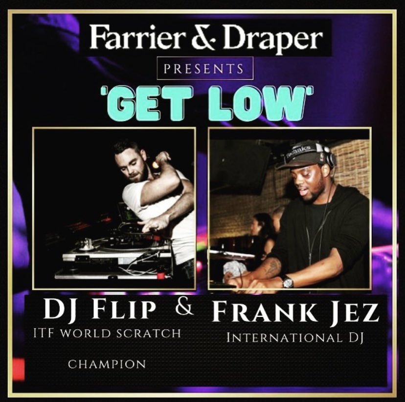 🔹Farrier &amp; Draper presents Get Low🔹
.
.
With @djflipholdme &amp; <a href="/frankjez/">frank steven</a> 
.
.
A night of your RnB, Rap &amp; Hip Hop favourites! Bring your dancing shoes and GET LOW!! Thursday December 2nd from 8pm! Tickets available on Monday!