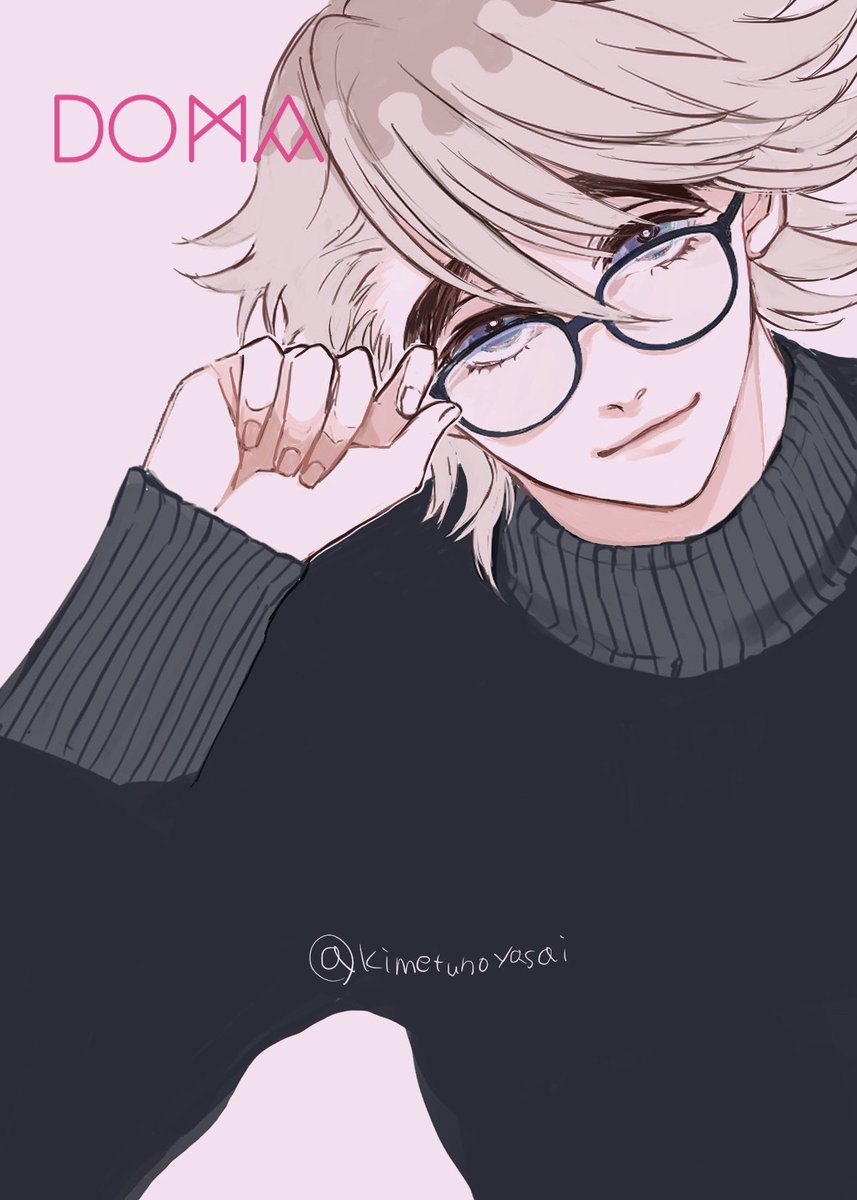 1boy male focus glasses solo sweater smile looking at viewer  illustration images