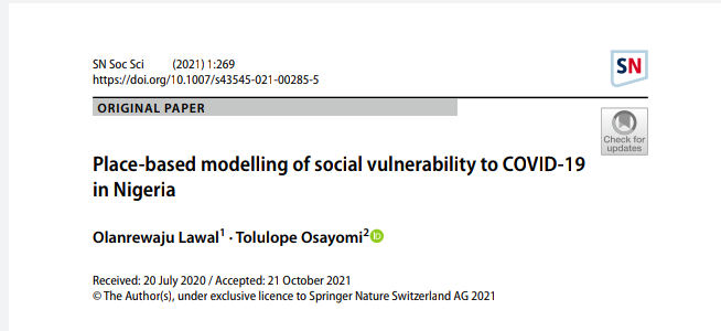 #publicationalert: @PerpLearner and I are happy to share our paper on #vulnerability to #COVID19 in #Nigeria. We hope results will guide #CovidVaccine distribution. Thanks to @ncdc & @nigerianstat  

#Past3amSquad @DigiCommsNG @tyhwoh5 rdcu.be/cBLAL