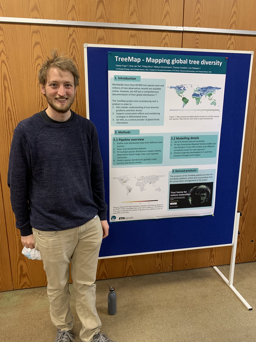 Another succesfully finished project! At the postersession of @WSL_research last week @fabian_fopp presented TreeMap, a global map of tree diversity based on #SDMs that is now available through @Restor_eco