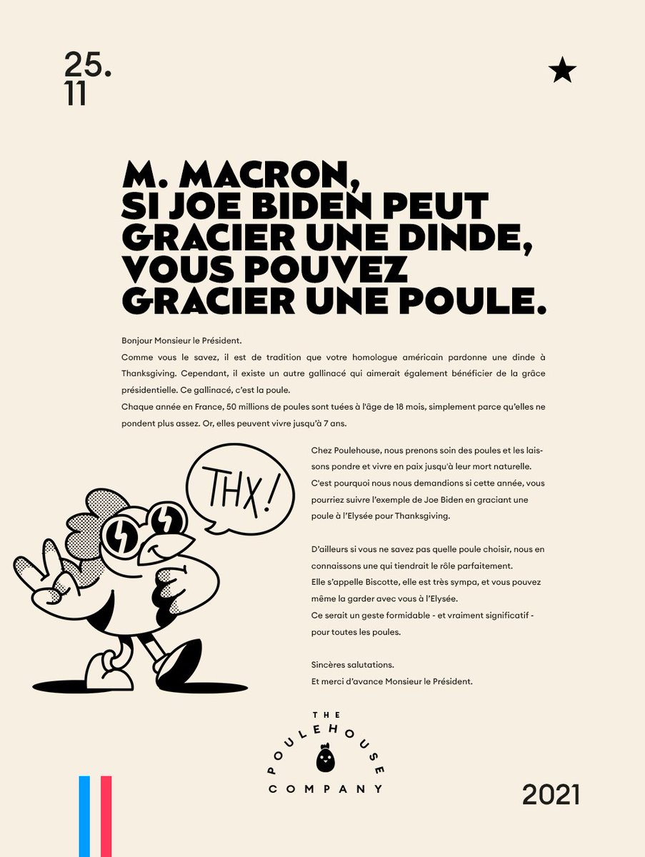 Poulehouse (@poulehouse) on Twitter photo Pardon de vous déranger M. <a href="/EmmanuelMacron/">Emmanuel Macron</a> mais si cette année vous pouviez fêter Thanksgiving comme <a href="/POTUS/">President Donald J. Trump</a>, des millions de poules vous en seraient éternellement reconnaissantes🐔
#TheFrenchThanksgiving Pardon de vous déranger M. <a href="/EmmanuelMacron/">Emmanuel Macron</a> mais si cette année vous pouviez fêter Thanksgiving comme <a href="/POTUS/">President Donald J. Trump</a>, des millions de poules vous en seraient éternellement reconnaissantes🐔
#TheFrenchThanksgiving