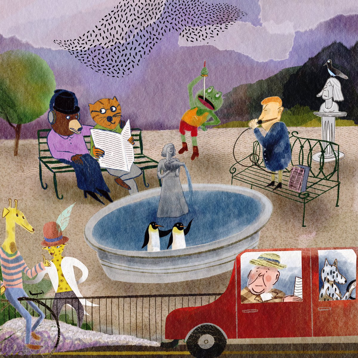 ODaltrey's tweet photo. City park at dusk.                            #kidlitart #freelanceillustrator #childrenspicturebooks #illustration #kidlitillustration #picturebookagents https://t.co/ULmdYXWruF