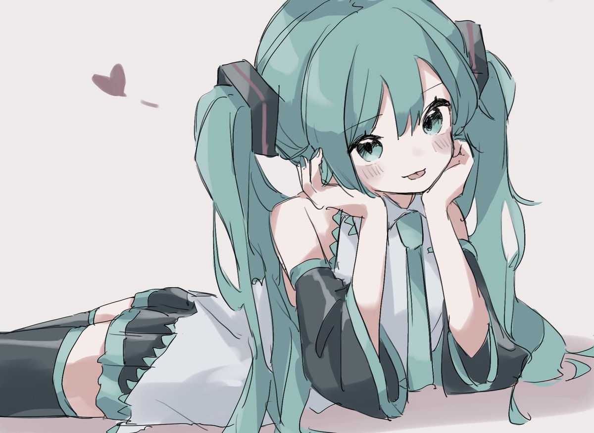 hatsune miku 1girl solo twintails long hair skirt heart thighhighs  illustration images