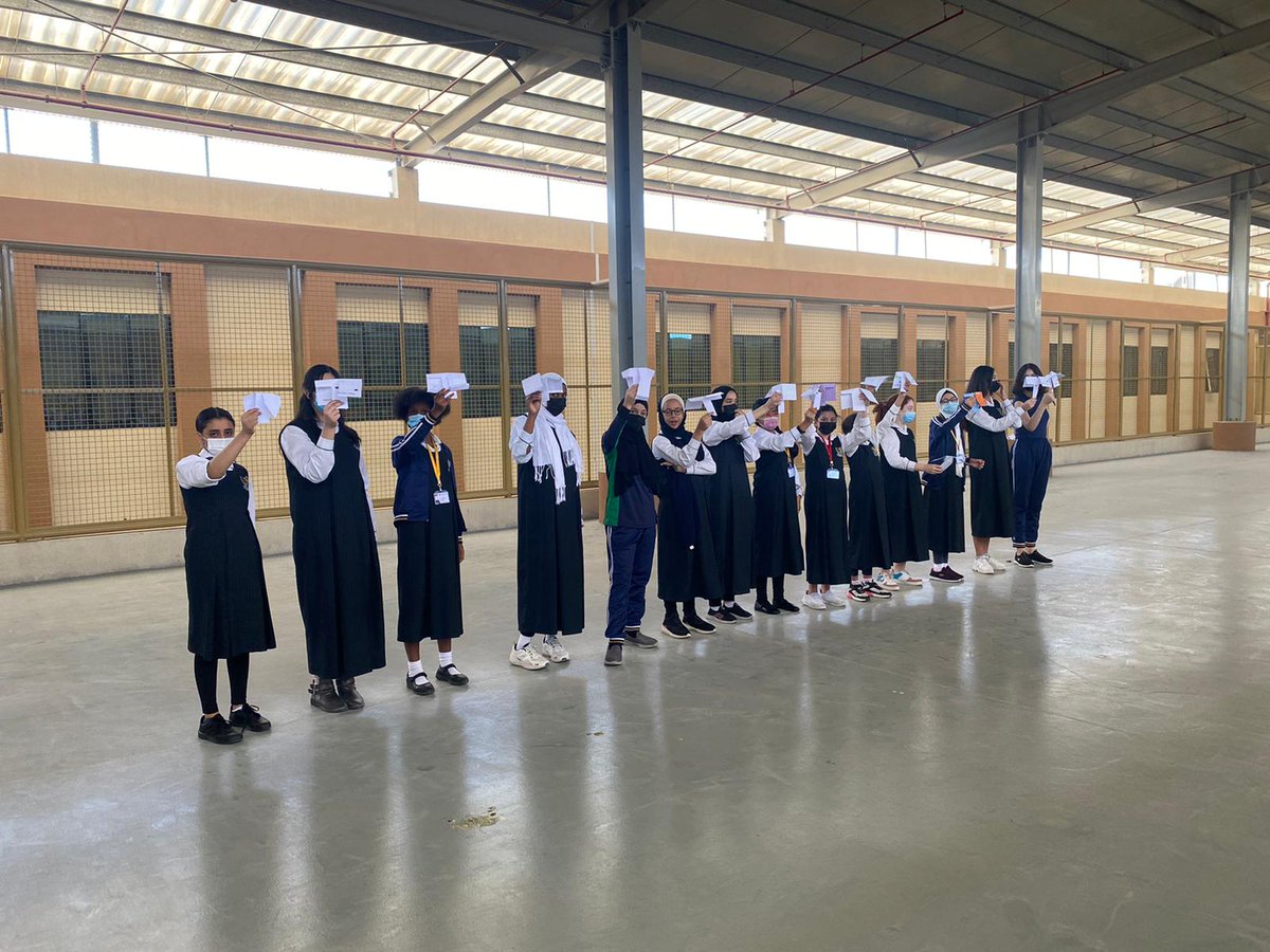 pacebritish's tweet photo. Year 8 girls investigating force and air resistance with their home made paper helicopters π βοΈ We put their designs to the test to see whoβs was the most air resistant. Sedra was the winner π₯
#paceeducation #pacebritishsharjah #spea #bsme #britishschools#internationaleducation https://t.co/M8FDiDsakW