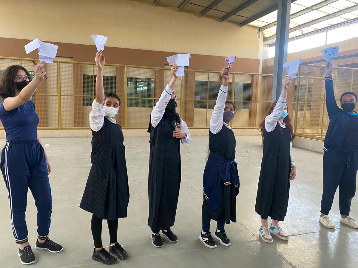 pacebritish's tweet photo. Year 8 girls investigating force and air resistance with their home made paper helicopters π βοΈ We put their designs to the test to see whoβs was the most air resistant. Sedra was the winner π₯
#paceeducation #pacebritishsharjah #spea #bsme #britishschools#internationaleducation https://t.co/M8FDiDsakW