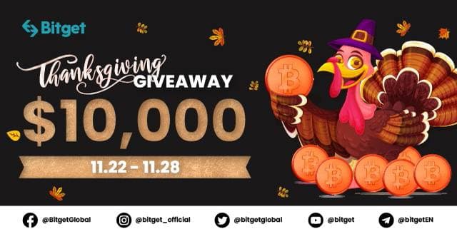 bitget's tweet photo. #Thanksgiving is approaching &amp; #Bitget wants to give back to the community! Follow our socials &amp; stand a chance to win a share of $10,000!🤑
 
🦃Complete https://t.co/mUEOJ0IL4H
🦃RT &amp; Tag 3 friends with #BitgetThanksgiving
 
Details: https://t.co/CqxNEtToA3

#Giveaway #Airdrop https://t.co/qWlM0eCRmm
