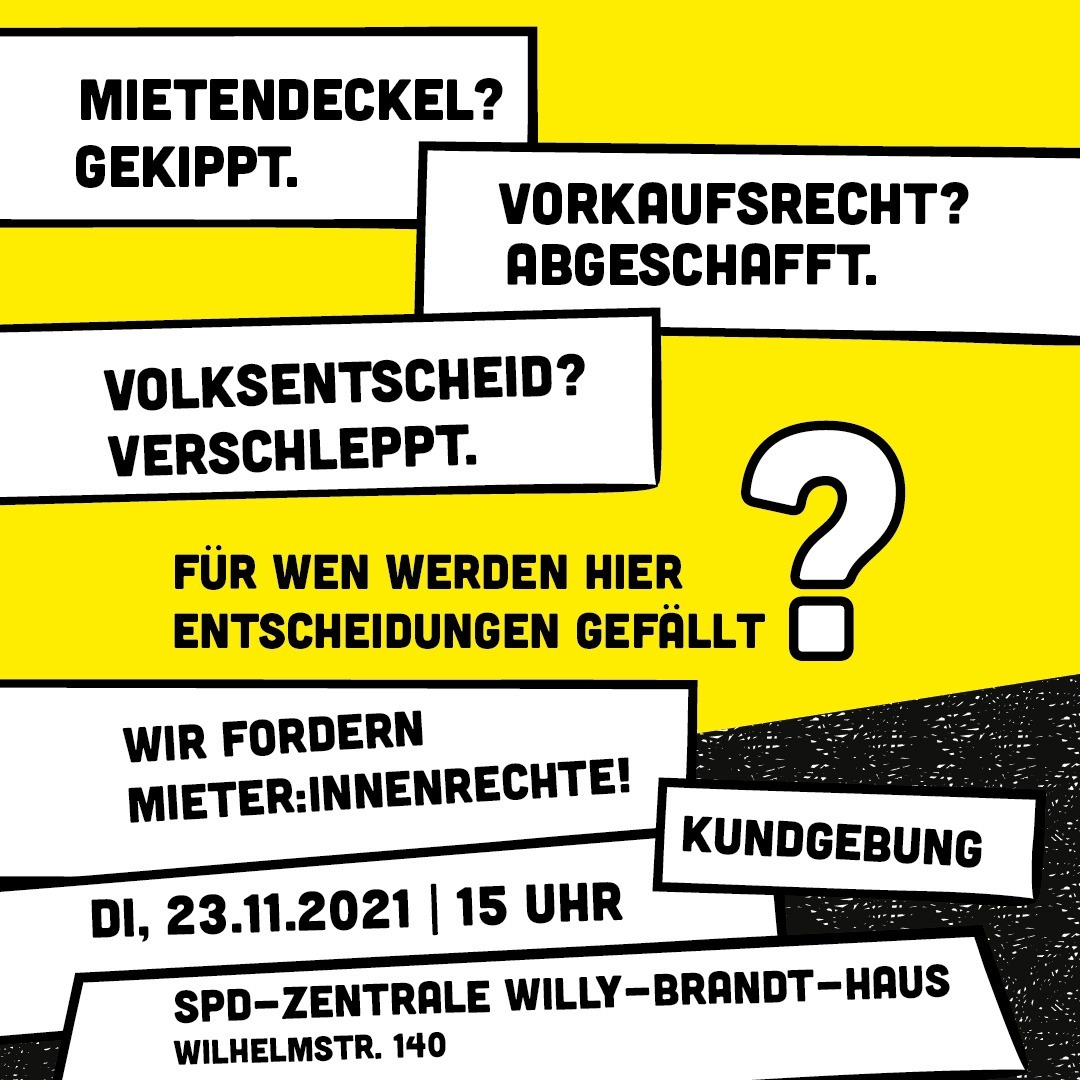 Als Teil des Bündnisses "neues #Vorkaufsrecht jetzt" fordern wir mehr als das! Einen Kurswechsel in der Mietenpolitik, der die #Mietenkrise bezwingt. 
Gemeinsam Druck aufbauen: 
Morgen #b2311 15 Uhr #Kundgebung vor dem Willy-Brandt-Haus.
#Wohnungen für Menschen nicht für Profite!