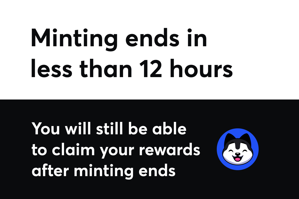 SnowdogDAO's tweet photo. Minting ends in less that 12 hours. You will still be able to claim your rewards after minting ends. Countdown to end of minting is available here: https://t.co/E9vZZdyztC. https://t.co/TwPa1aV2pI