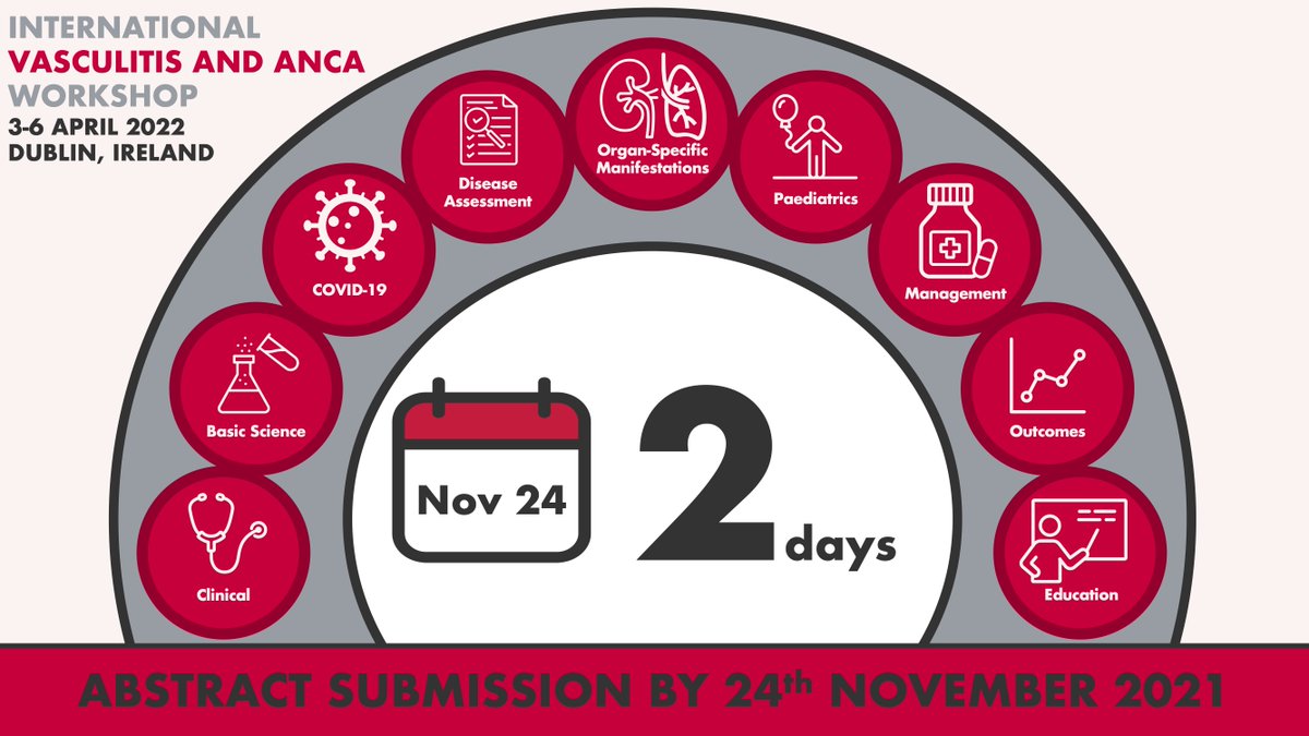 2 days remaining before the abstract submission closes for #Vasculitis22 See more here regarding abstract submission: vasculitis2022.org/abstract-submi…