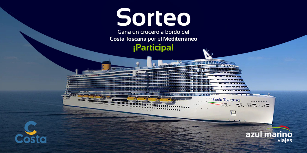 azulmarinoviaje's tweet photo. ¡SORTEO! Gana un crucero por el Mediterráneo a bordo del fantástico y nuevo Costa Toscana.  
✅ Sigue nuestro perfil @azulmarinoviaje
✅ Dale ‘me gusta’ al tweet
✅ Comenta este tweet mencionando a un amigo con el que te irías de crucero
 
📅 Participa hasta el 28/11 https://t.co/hRJ0qqp1xe