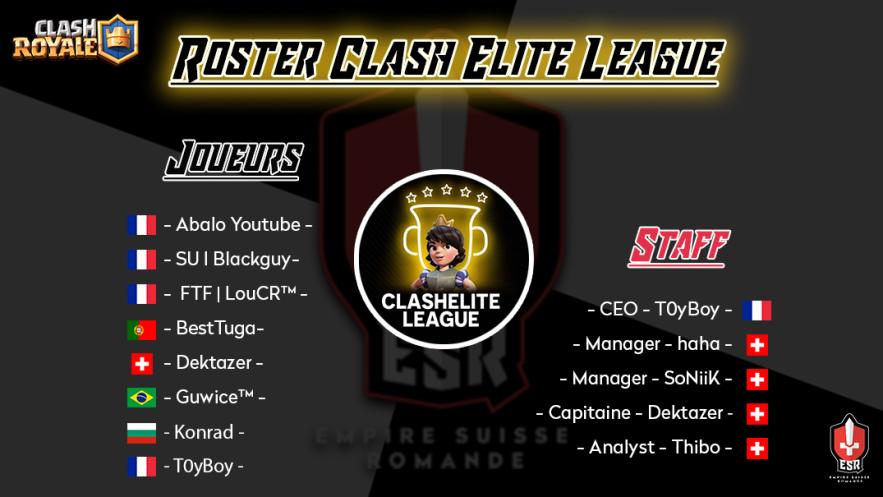 ESR_eSport's tweet photo. 👑 #ClashRoyale

🏆 @CE_League_gg

🙌 Présentation de notre roster Alpha 🙌 

👔 @T0yBoy_
🗣️ @SoNiiK_11
🗣️ @haha_cr
🧑‍💼 @moret_thibault

🇫🇷 @Abalo_Youtube
🇫🇷 @Blackguy_CR
🇵🇹 @DarkerLince
🇨🇭 @ESlDektazer
🇧🇷 @Guwice
🇫🇷 @lou_esport
🇧🇬 @Archer2bgCr

#ESROnFire🔥 https://t.co/7Isb52uBgY