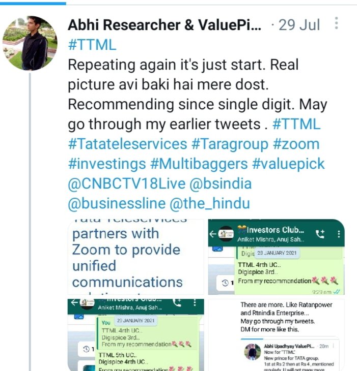 Abhi4Research's tweet photo. I have told . Not to miss. It's matter to be in rising stocks while market are in dip red. Try to understand this seriously. 
Courtesy:- #Ttml &amp; #Asal. ✈️✈️✈️✈️💐
Go through my #Conviction. 
#ttml now around Rs 84. And #Asal around Rs 160. https://t.co/0pUFk6p82W
