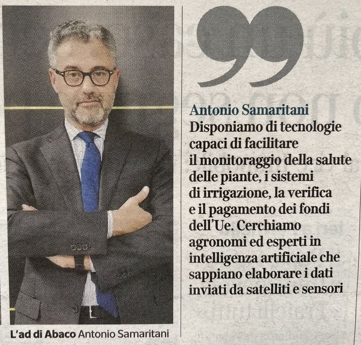 🗞️ Oggi sul <a href="/Corriere/">Corriere della Sera</a> il racconto della nuova sede romana di Abaco, inaugurata pochi giorni fa. “Contiamo di potenziare il nostro organico attirando i migliori professionisti della città” – Antonio Samaritani, CEO di Abaco. 

L’articolo di <a href="/MirkoGiustini/">Mirko Giustini</a> 👇