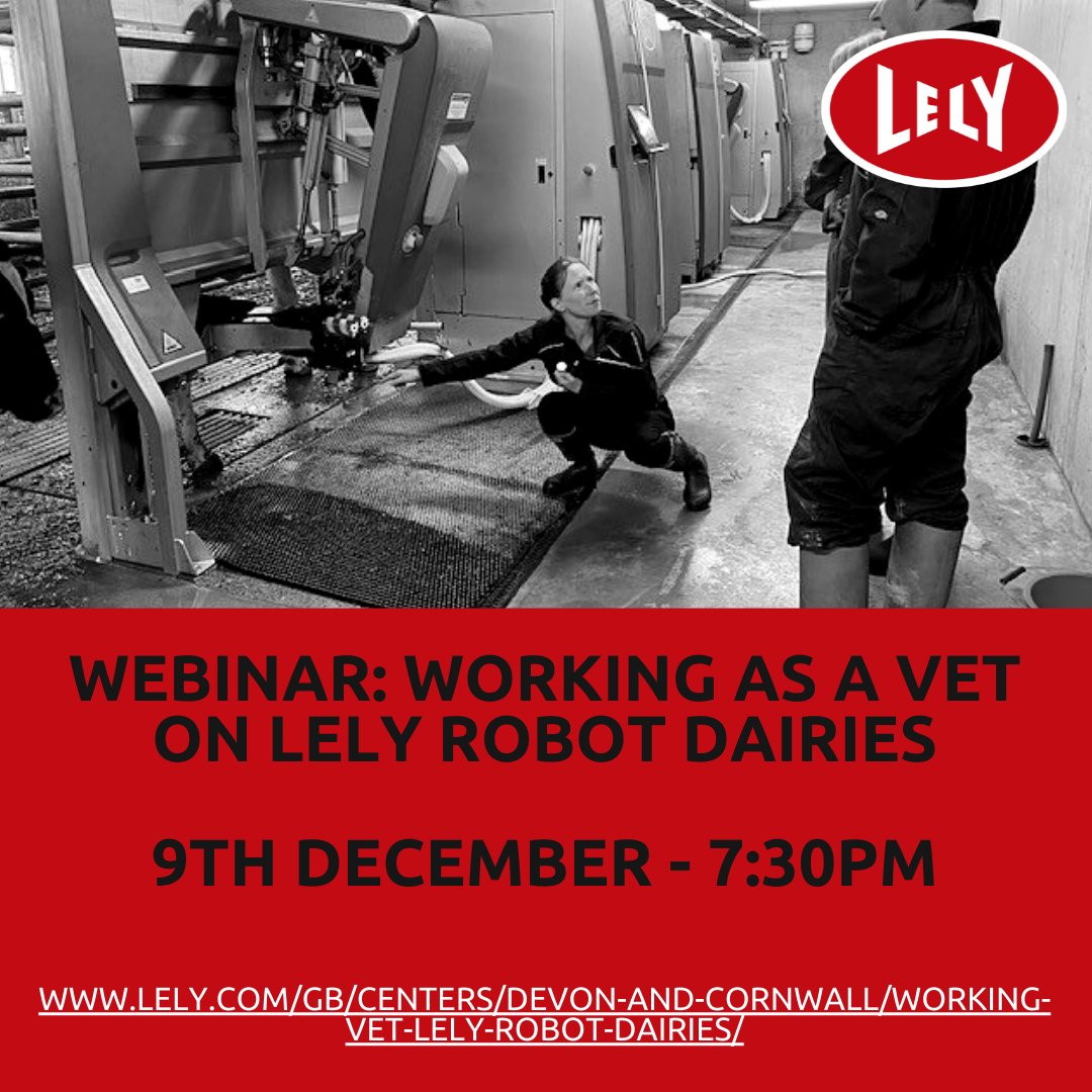 LelyHolsworthy's tweet photo. Are you a #Vet, a #VetTech or a Student Vet looking for CPD? If so, our next webinar ‘Working as a vet on Lely Robot Dairies’ is just for you...
REGISTER here: https://t.co/JfduRyDT3L
#webinar #vet #cpd #vettech #lely #lelyrobots #vetlife #studentvet #vetstudent https://t.co/z0EdjHraIk