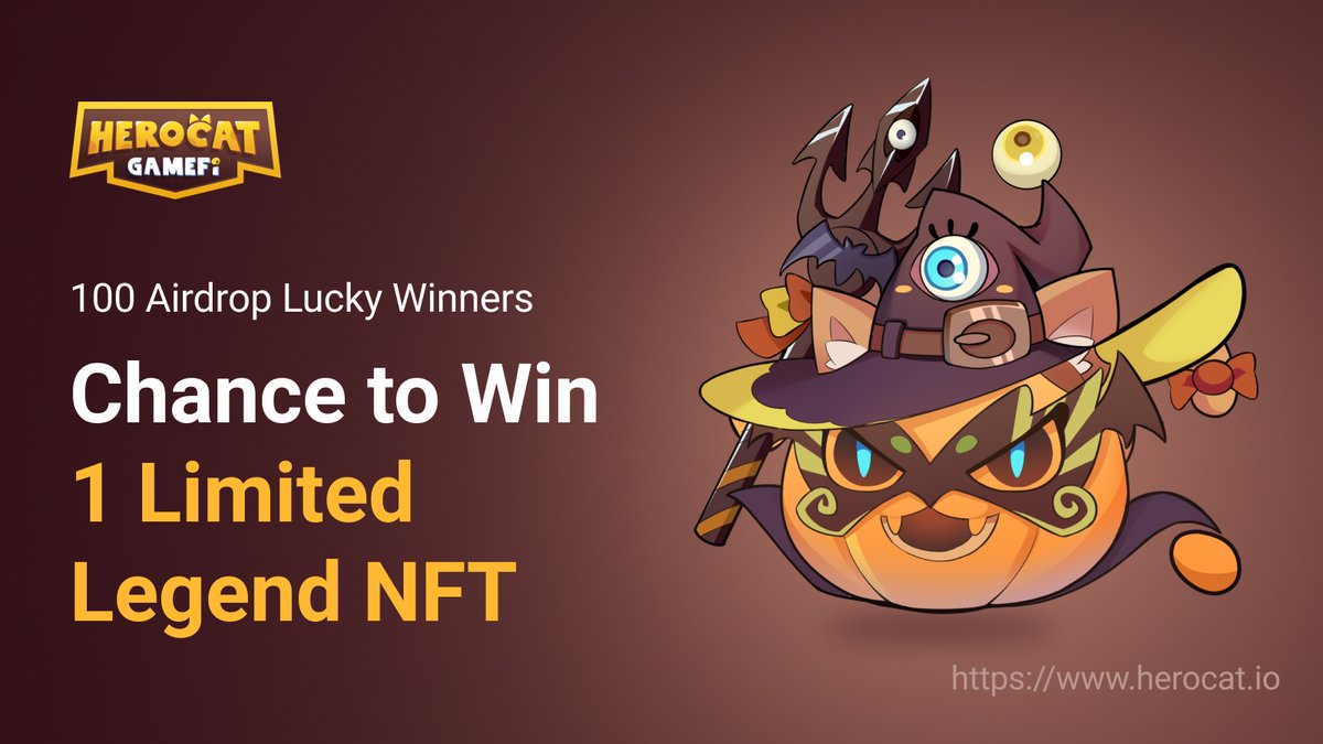 HeroCatGameFi's tweet image. For celebrating the 3rd round of the HCT buyback event!💰 

🏆100 #airdrop Lucky Winners
🎁Opening the chests to win #NFT

1️⃣RT, Follow, Tag 2 frds
2️⃣Leave comments:#BSC Address + #Herocat UID
3️⃣Fill in for lottery: reurl.cc/l5b7z9

⏰Ends 25th Nov EST.