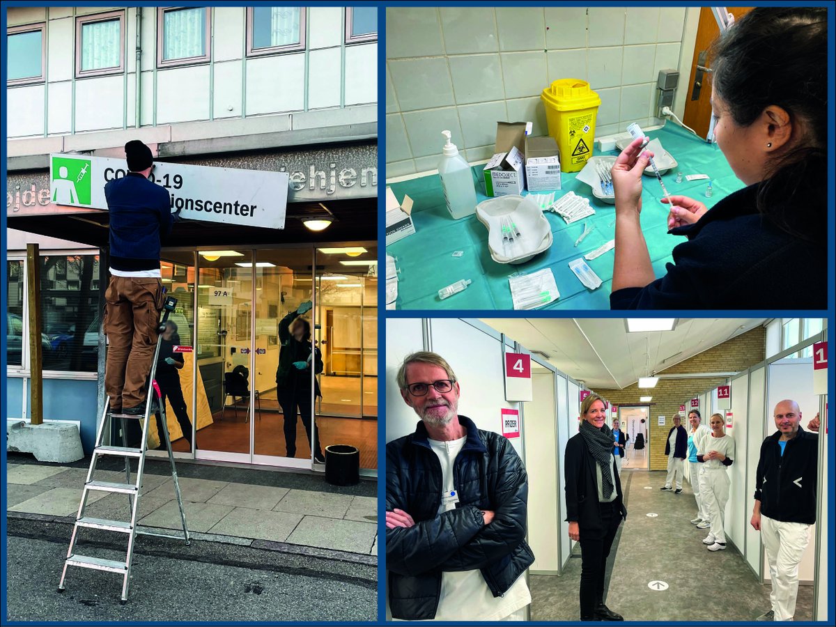 akutberedskabet's tweet photo. Vi har åbnet nyt vaccinationscenter på Amager, hvor vi kan vaccinere op til 1.500 dagligt. Åbning kl. 9 - navneskilt på centret oppe 8.30! Vi er i gang, stemningen er god og vi gør alt for at borgerne får en god oplevelse. Husk: Bestil tid på https://t.co/PIzbQwC73i @RegionH https://t.co/QYSvkeNcFA