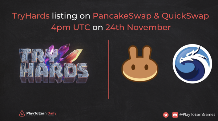 HOODdailyTK's tweet photo. 🧐Who is counting the days until the @Tryhardsio listing? We are, and It's only 2️⃣🔥

#TryHards Listing details:

⏰Time: 16 UTC on 24th Nov 
⚡️@QuickswapDEX for #Polygon 
🥞@PancakeSwap for #BSC 

You dont want to miss this🚀🚀

#BlockchainGame #P2E #DEX #NFTs https://t.co/kJiNiSEN7U