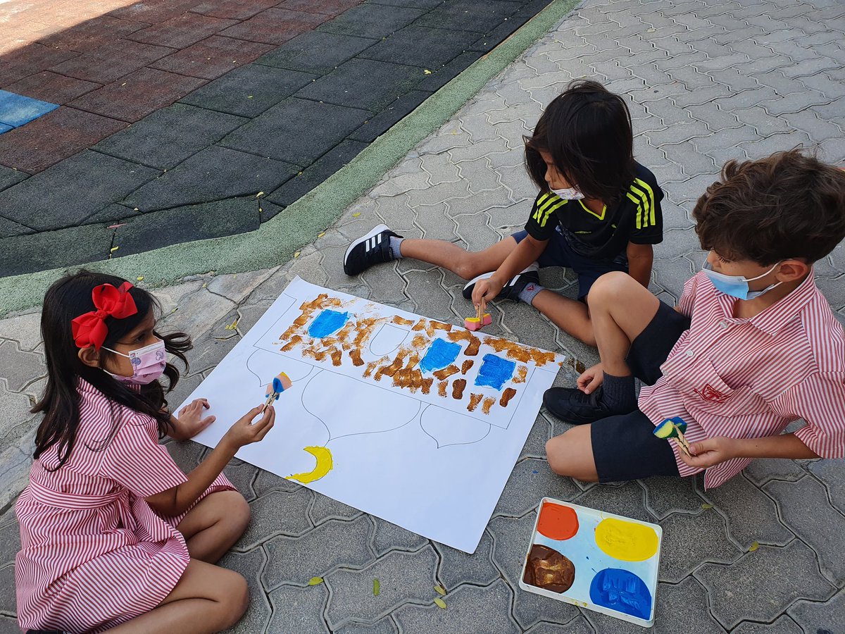 DESSyear2's tweet photo. Using sponge painting to recreate the famous #DubaiSkyline #DESSYear2Red #DESSSocialStudiesWeek @DESSsocials https://t.co/DMvxZ4IT8c