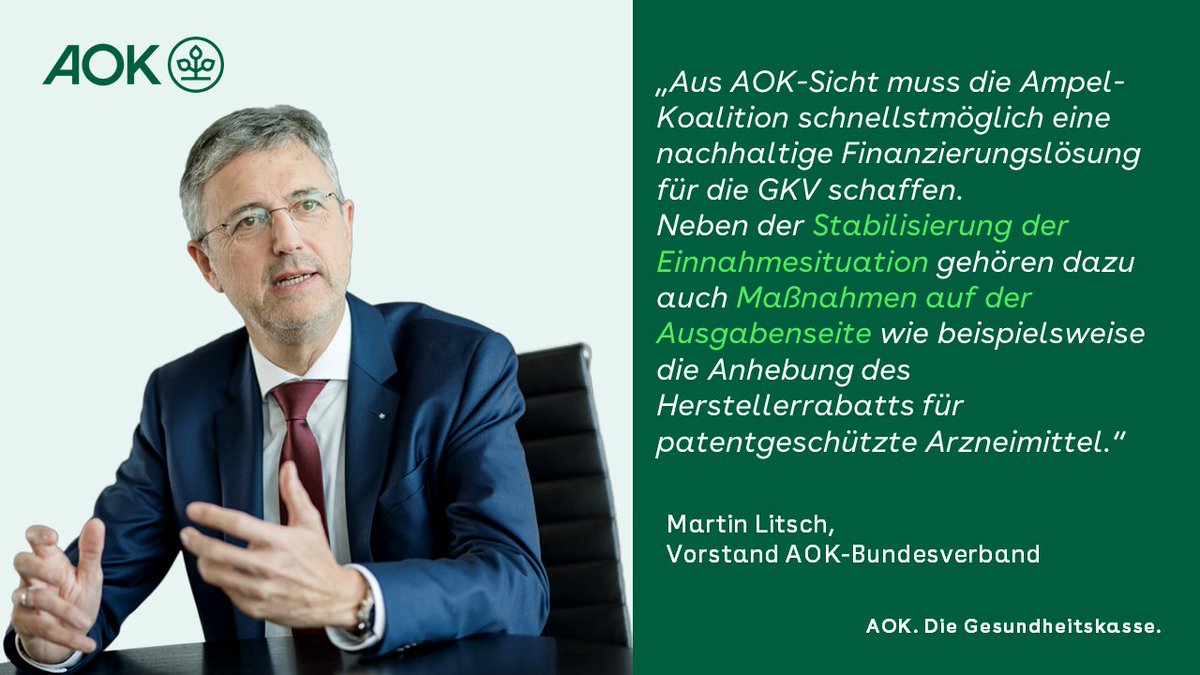 AOK_Politik's tweet photo. Die Finanzsituation der #GKV bleibt nach wie vor angespannt. Das zeigen auch die Quartalszahlen der #AOK-Gemeinschaft. Der Negativtrend aus dem 2. Quartal hat sich im 3. Quartal unvermindert fortgesetzt. Dazu AOK-Vorstand #Litsch:
https://t.co/zyJIPu6Ztt https://t.co/CnIs4ThvaP