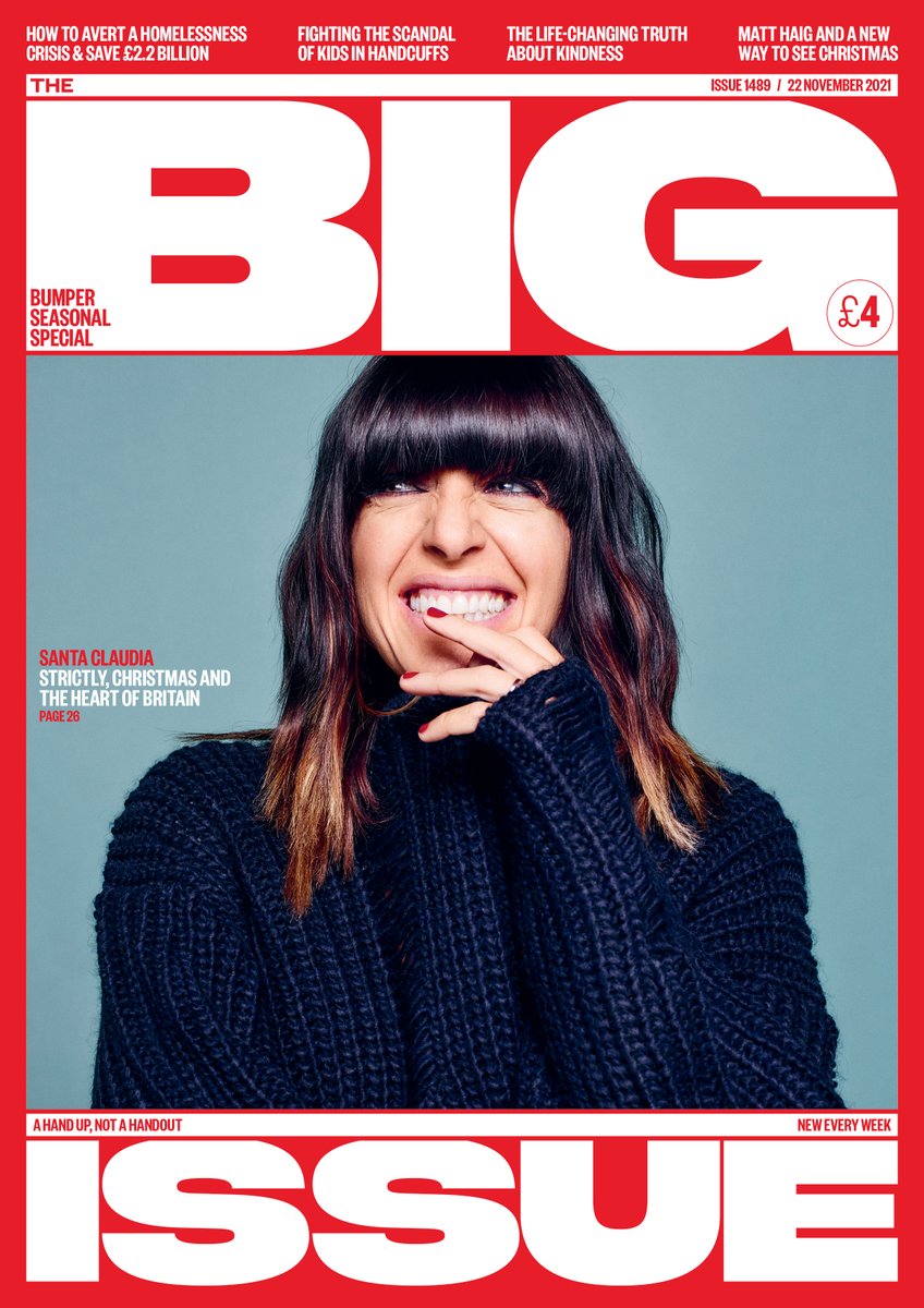 BigIssueWMids's tweet photo. It's Winkleman Week as @ClaudiaWinkle graces the @bigissue front cover talking all things #strictly. #bhafc Manager backs @shelter campaign and @matthaig1 new film #aboycalledchristmas is all covered in this weeks first bumper Christmas edition #ahandupnotahandout https://t.co/WGh8NvkOWD