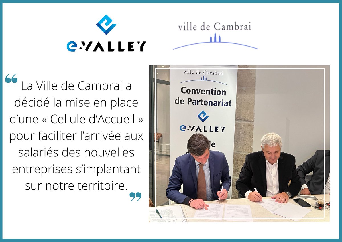 eValley_fr's tweet photo. ✨1ère Convention de partenariat ✨✅
Entre la Ville de CAMBRAI et E-Valley
Cette convention a pour objectif la mise en place d’un soutien aux nouveaux arrivants dans les entreprises d’E-valley. Ce soutien s’appellera « Cellule d’accueil »
#entreprises #entrepôt #logistique https://t.co/bEBIImUGdq