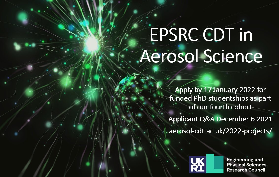 Bristol Chemistry (@bristolchem) on Twitter photo Apply now for a funded PhD with the <a href="/EPSRC/">Engineering and Physical Sciences Research Council</a> #CDT in #AerosolScience. If you aspire to work in multidisciplinary teams and have an academic background in physical, environmental, health sciences or engineering we want to hear from you! aerosol-cdt.ac.uk/2022-projects/ #phdstudentship Apply now for a funded PhD with the <a href="/EPSRC/">Engineering and Physical Sciences Research Council</a> #CDT in #AerosolScience. If you aspire to work in multidisciplinary teams and have an academic background in physical, environmental, health sciences or engineering we want to hear from you! aerosol-cdt.ac.uk/2022-projects/ #phdstudentship