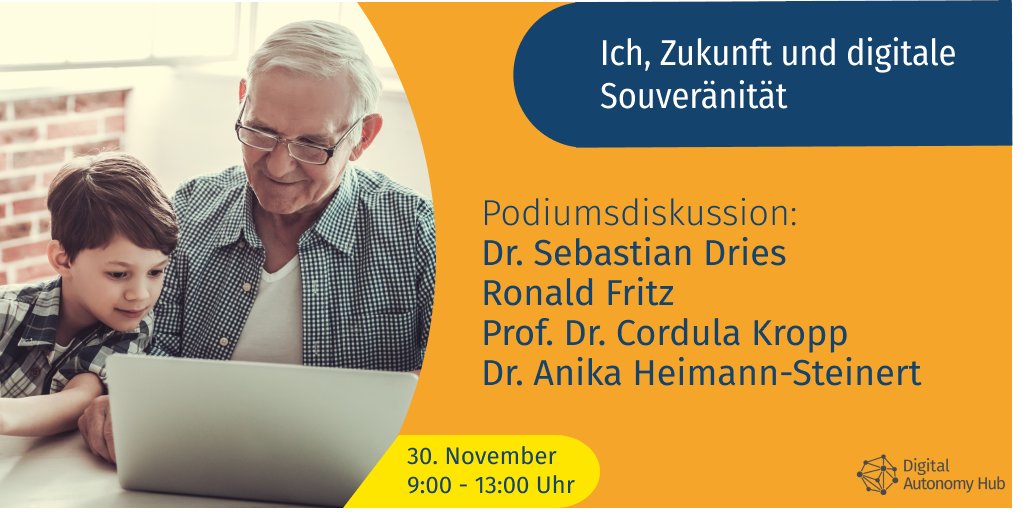 #IchZukunftUnd #DigitaleSouveränität am 30.11.: Wir freuen uns auf die Podiumsdiskussion mit Dr. Sebastian Dries (@FraunhoferISST), Ronald Fritz (#CovPass, <a href="/IBM/">IBM</a>),  Prof. Dr. Cordula Kropp (<a href="/Uni_Stuttgart/">Uni Stuttgart</a>) und Dr. Anika Heimann-Steinert (<a href="/ChariteBerlin/">Charité - Universitätsmedizin Berlin</a>)!
👉 miteinander-durch-innovation.de/veranstaltunge…