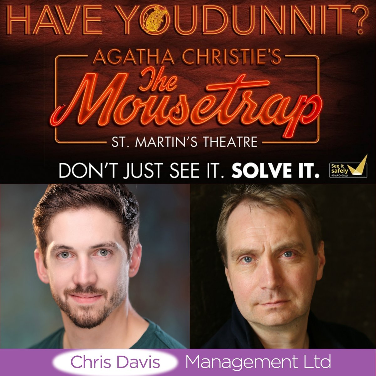 Break a leg to clients RICHARD PARNWELL (<a href="/RichardParnwell/">Richard Parnwell</a>) - Cover Trotter/Giles and JASON HALL (<a href="/jasonhall19647/">Jason Hall</a>) - Cover Paravicini/Metcalf who begin performances tonight in The Mousetrap at St Martin's Theatre, until May 2022. <a href="/MousetrapLondon/">The Mousetrap</a> <a href="/Stmartinslondon/">St Martin's Theatre</a>