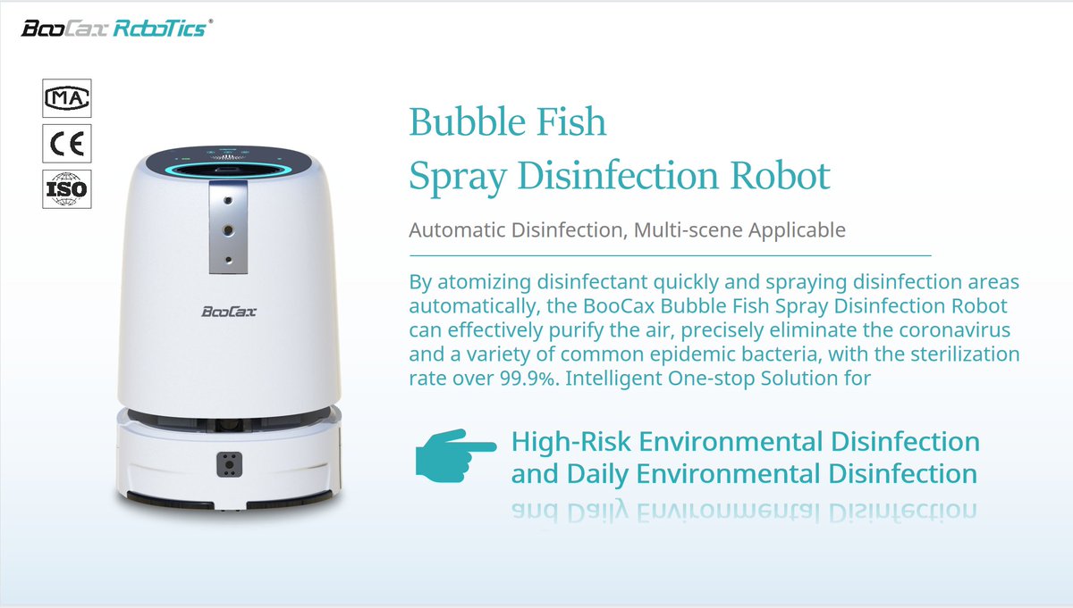 BoocaxRobotics's tweet image. #BooCaxRobotics 10L super capacity Spray Disinfection Robot Intelligent and flexible, 50cm narrow passage Automatic charging Intelligent obstacle avoidance 360 ° full coverage 10 μ Dry fog particles pin.it/1nBB4qs via @pinterest 
boocax.com/en/spray_disin…