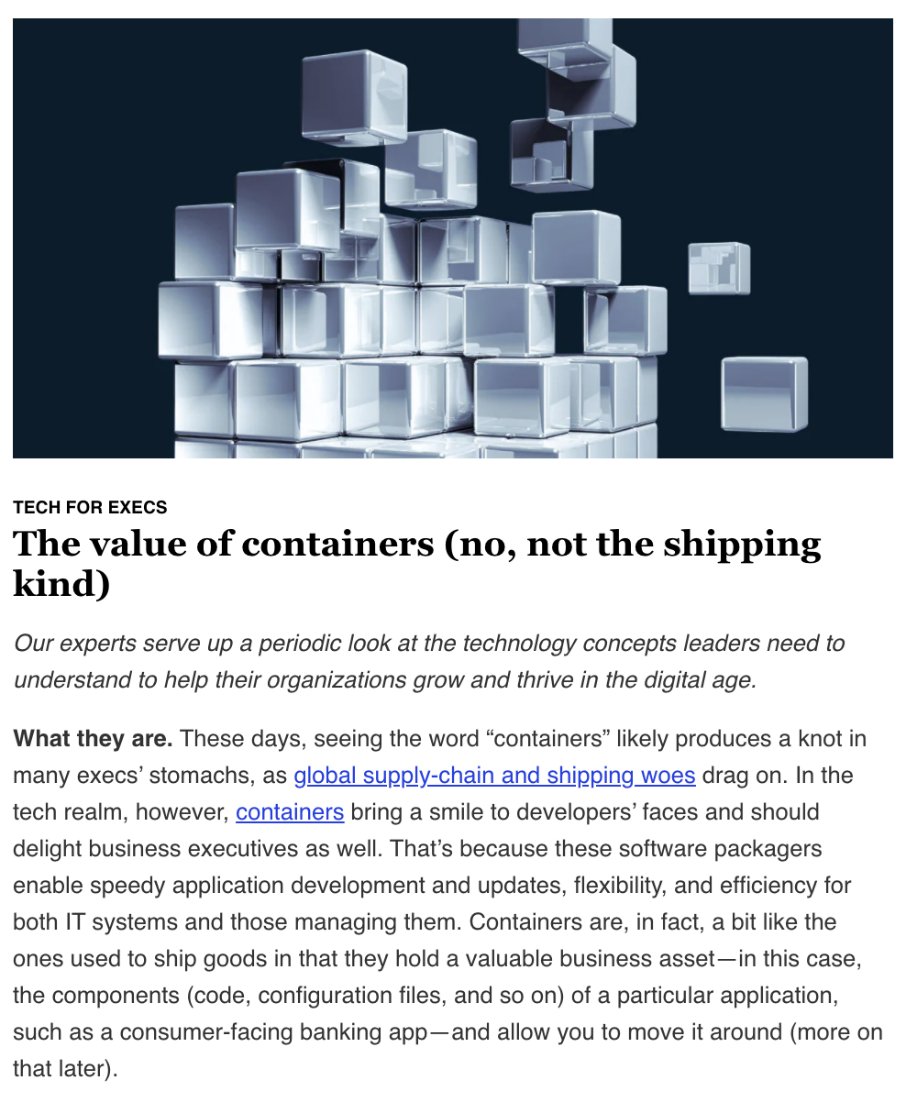 anandsw's tweet image. Love the breakdown of what containers are and how they help reduce errors and speed up fixes for digital. Check out more in our latest #TechForExecs feature in McKinsey’s Shortlist: mckinsey.com/~/media/mckins… @McKinseyDigital