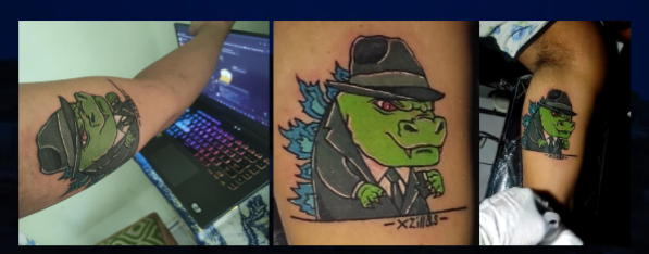 Lebro (Discord user) got an XZilla NFT tattoo and has won a FREE XZilla NFT once we mint (currently 2000XRP)!

The #XRPL community is amazing!😇

Buy XZilla NFT / Discord / Website:
🔗linktr.ee/xzillas