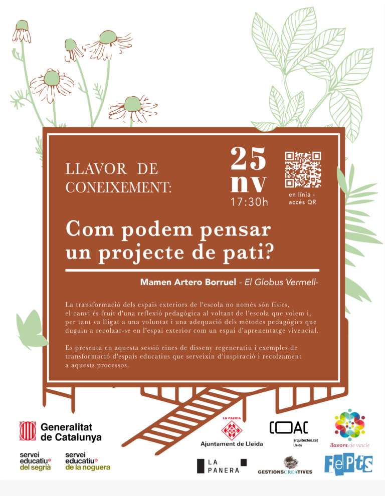 🗣️ En el marc del projecte Espais que Eduquen, Patis per a Tothom es realitza la 1a Llavor de Coneixement:
☘️ Com podem pensar un projecte de pati?
🔴 A càrrec de Mamen Artero de l'equip d'Arquitectes el Globus Vermell.
🎥 Enllaç al youtube de transmissió: youtube.com/watch?v=1gzj1W…