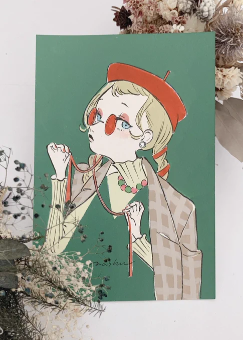 🍎🍇🌰🍐    アクリルガッシュ,墨 