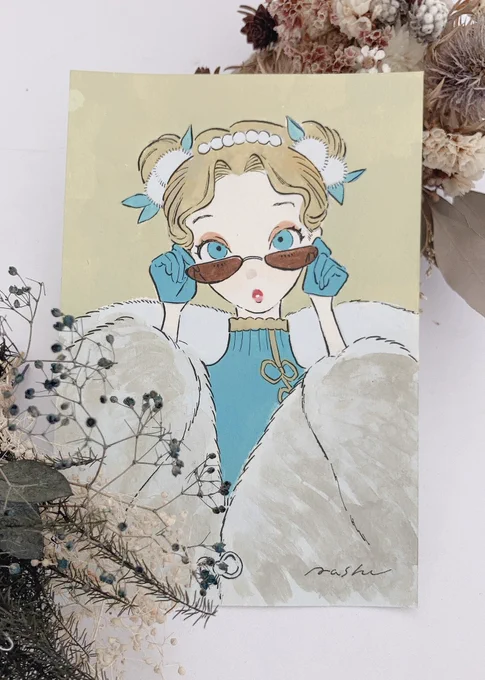🍎🍇🌰🍐    アクリルガッシュ,墨 