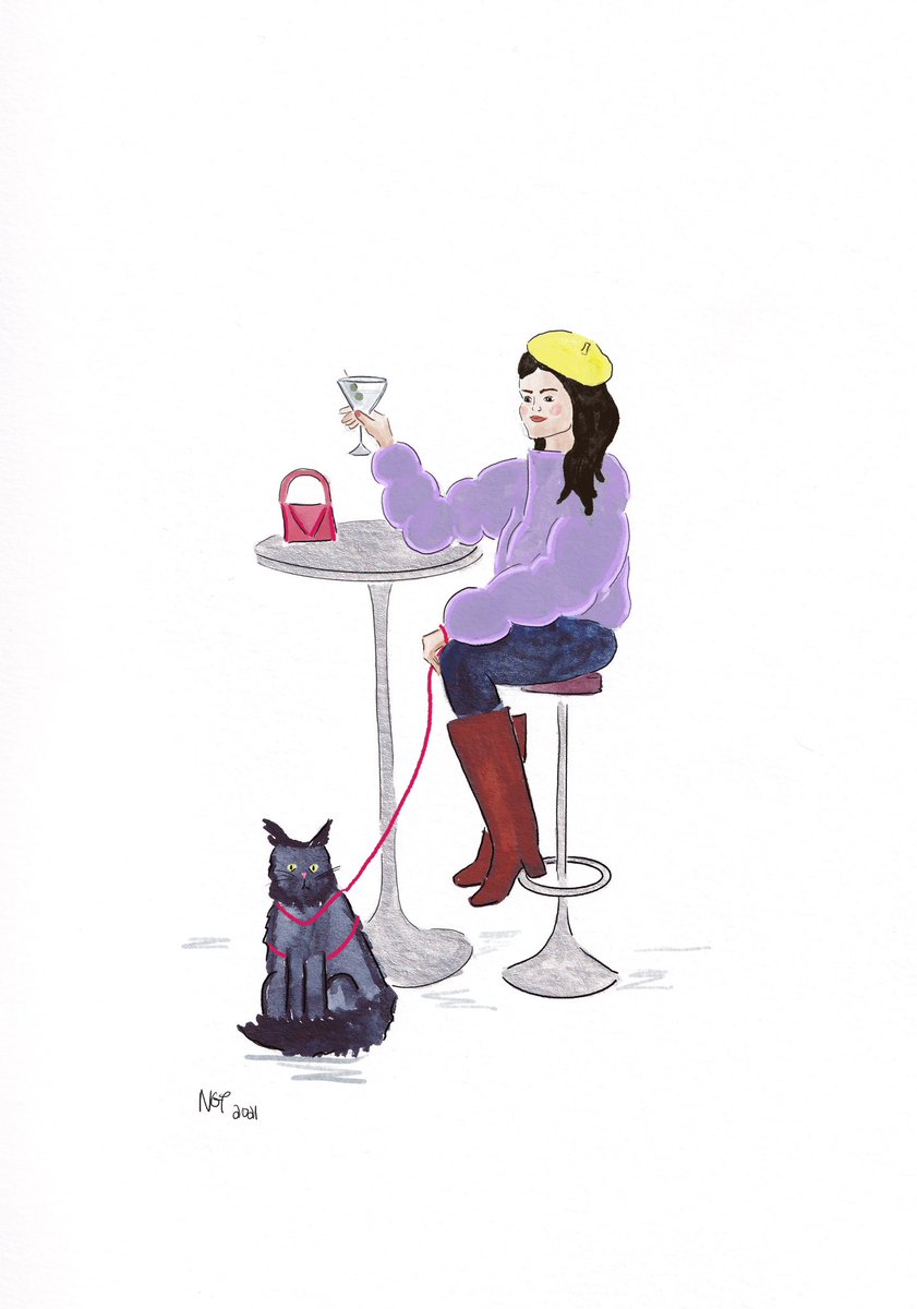 Newlin777's tweet photo. @Handsome_Frank Ladies out and about with their cats. Illustration inspired by fostering through the local pet shelter. https://t.co/rRGfSIWLZV