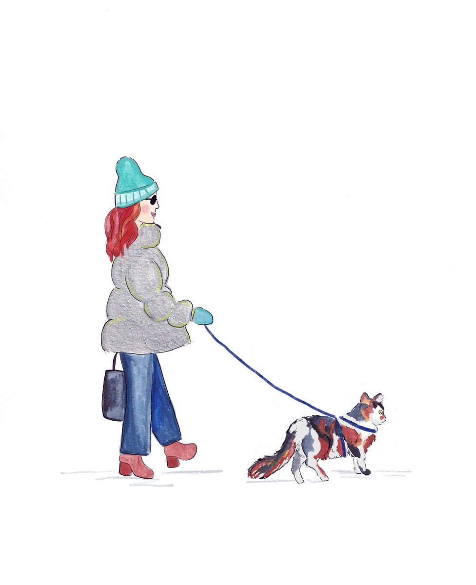Newlin777's tweet photo. @Handsome_Frank Ladies out and about with their cats. Illustration inspired by fostering through the local pet shelter. https://t.co/rRGfSIWLZV